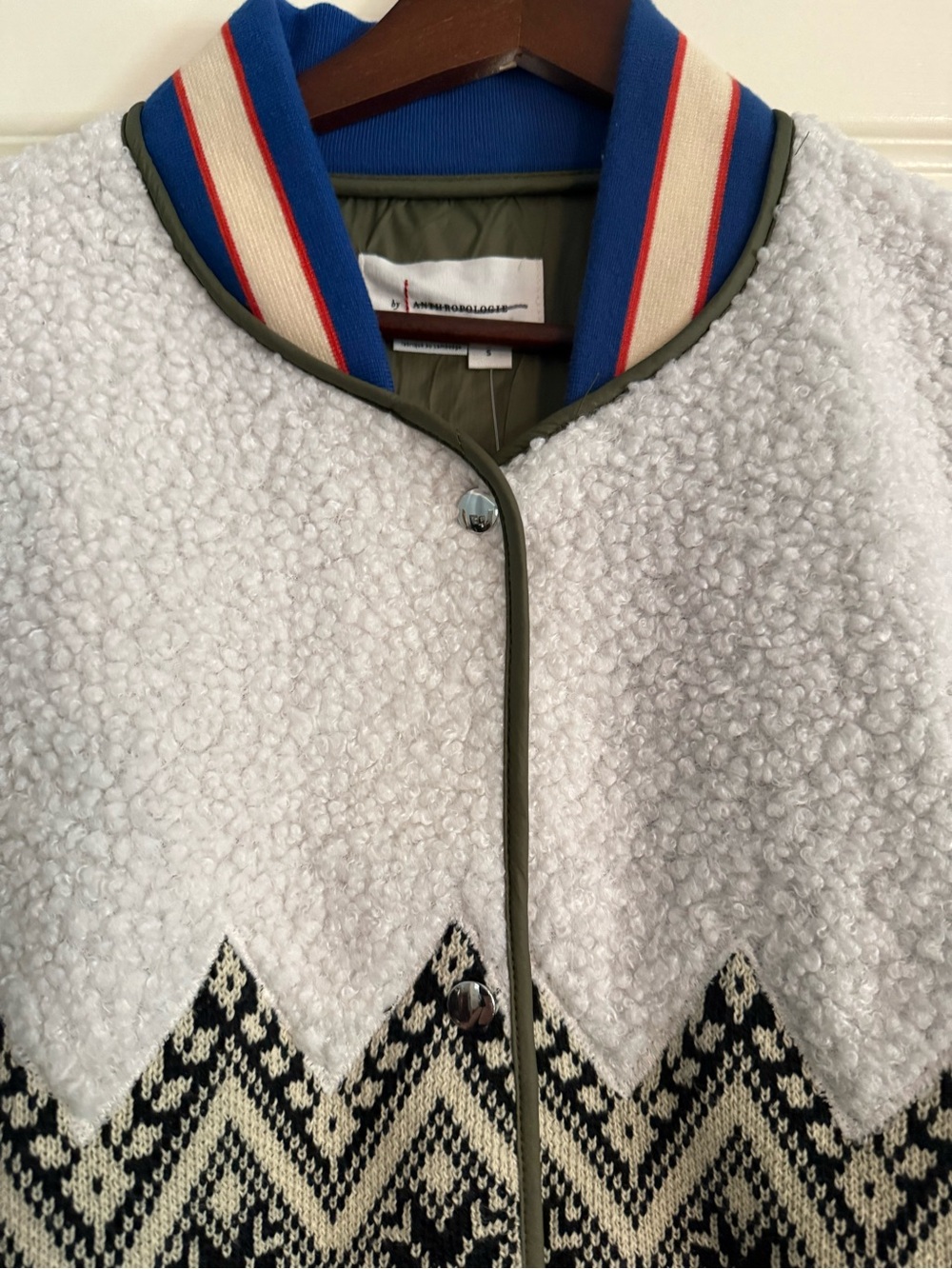 Anthropologie Quilted Fair Isle Coat in Moss Size Small New With Tags - Picture 8 of 14
